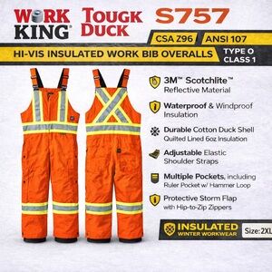 Work King Tough Duck S769 Hi-Vis Safety Bib Overalls CSA ANSI Reflective 2XL
